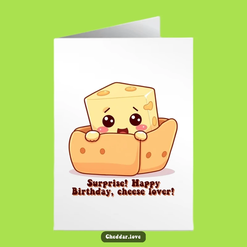Free Printable Birthday Card: Surprised Cheese Cube - Funny Downloadable Gift for a Snack Lover