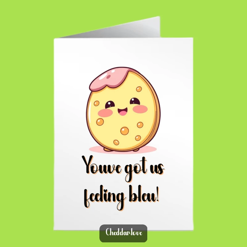 Free Printable Congrats Card: Blushing Cheese Wheel Joy - Downloadable Greeting