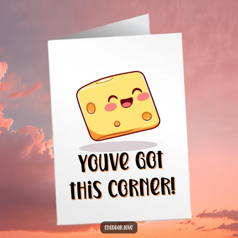 Funny Free Printable Congrats Card: A block of cheese expertly balancing on its corner, signifying success and achievement.