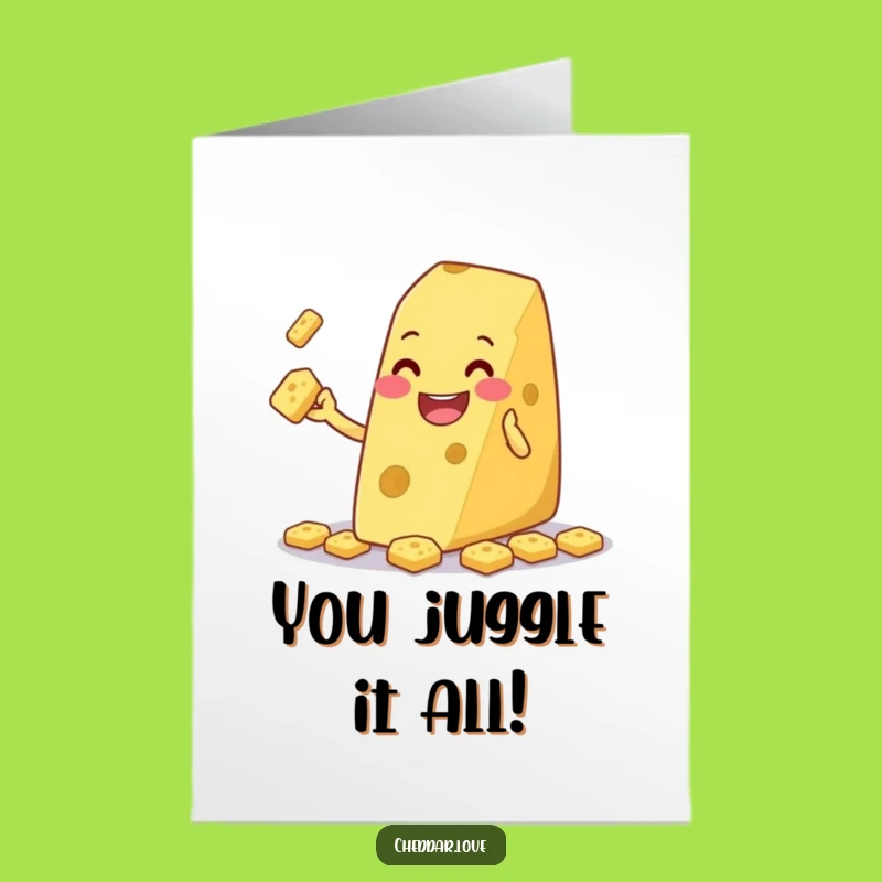 Free Printable Congrats Card: Juggling Cheese Celebration Greeting