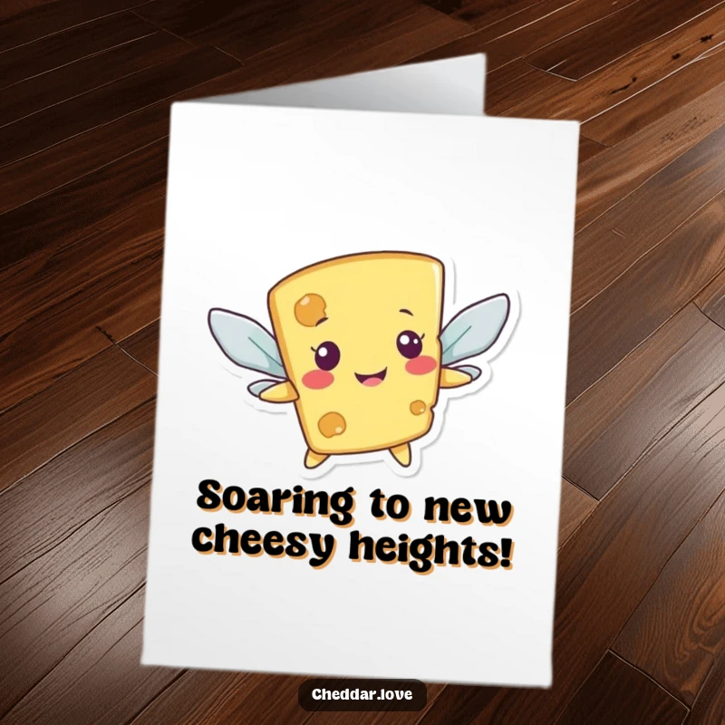 Funny Free Printable Congrats Card: Cheesy character attempting flight with cracker wings, celebrating achievement humorously.
