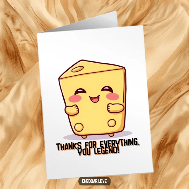 Funny Free Printable Thank You Card: A smiling wedge of cheese happily gives a warm, friendly hug of thanks.