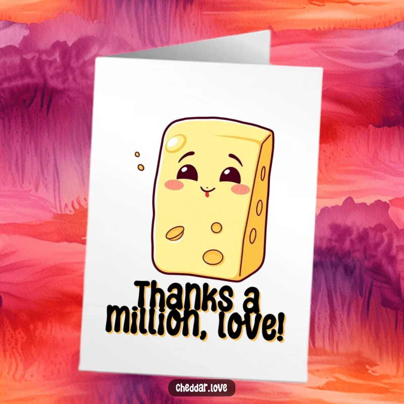 Funny Free Printable Thank You Card: A grinning cheese wedge blowing a kiss, offering a sweet and silly thank you.