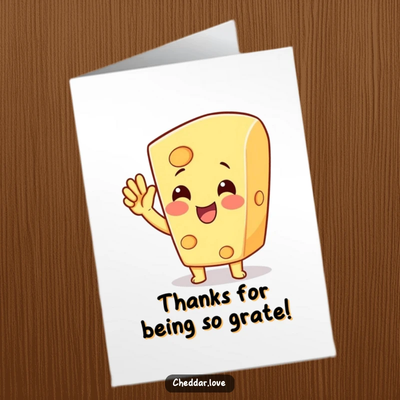 Funny Free Printable Thank You Card: A block of cheese raises its hand in a cheer, sending your heartfelt appreciation with a smile.