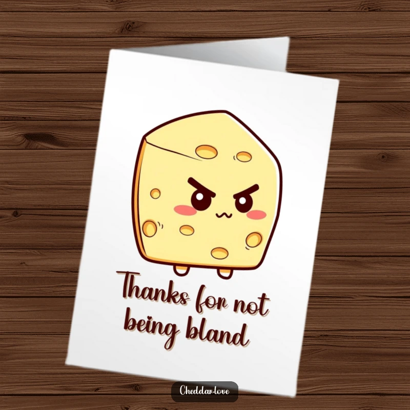 Funny Free Printable Thank You Card: A cheese wedge with focused determination, ready to move and express sincere thanks.