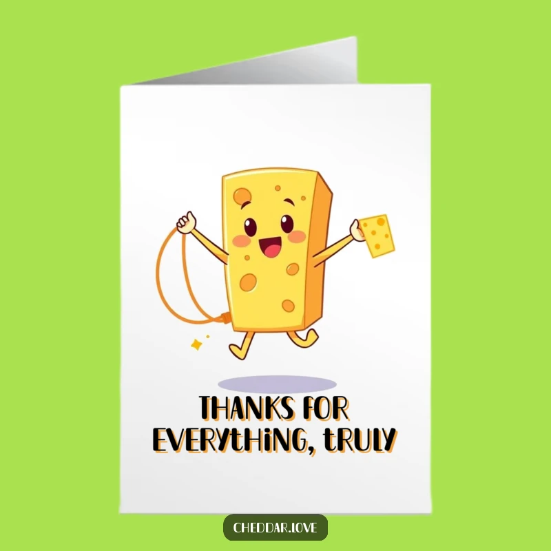Free Printable Thank You Card: Grateful Cheddar Cheese Rope Skipping Digital Download