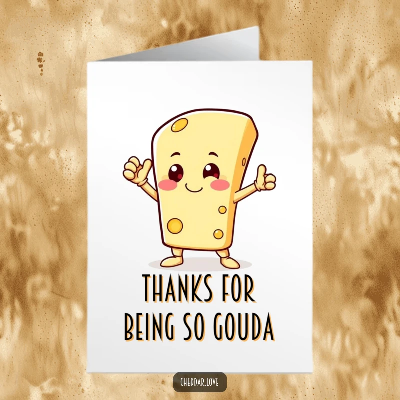 Funny Free Printable Thank You Card: A happy cheese character strikes a heroic pose, a humorous way to say thank you.