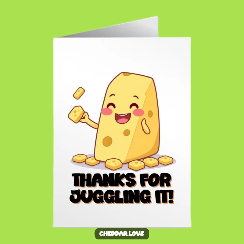 Free Printable Thank You Card: Juggling Cheese Gratitude Greeting