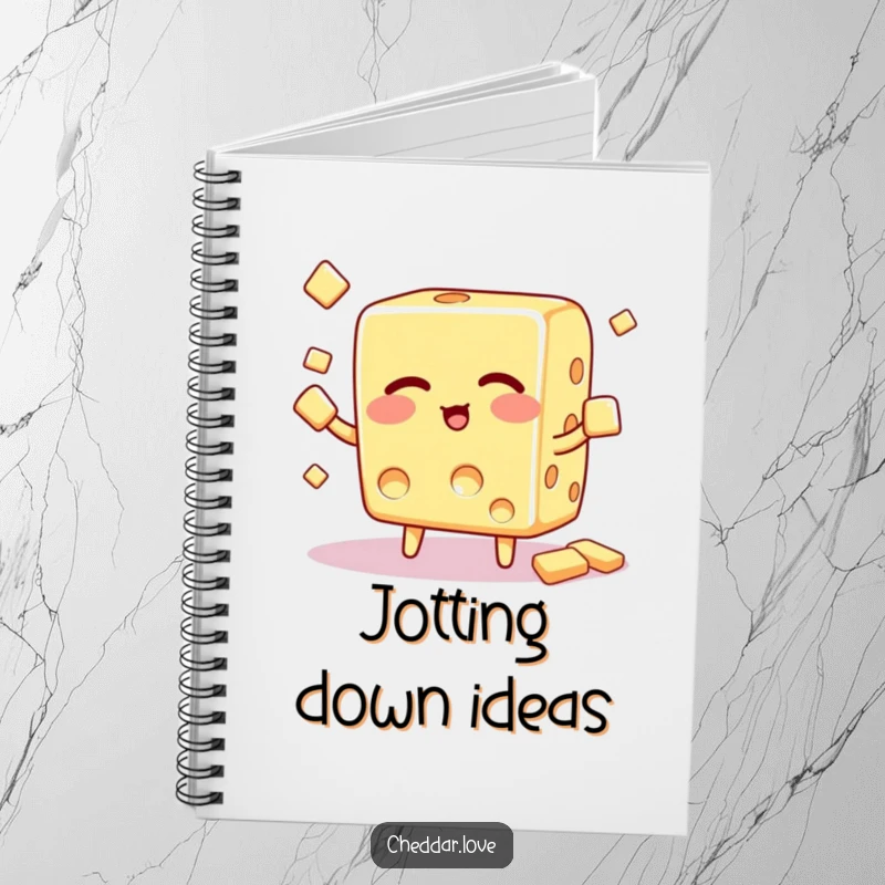 Funny Notebook: A winking cheese cube juggles small crackers, perfect for jotting down notes and to-do lists.