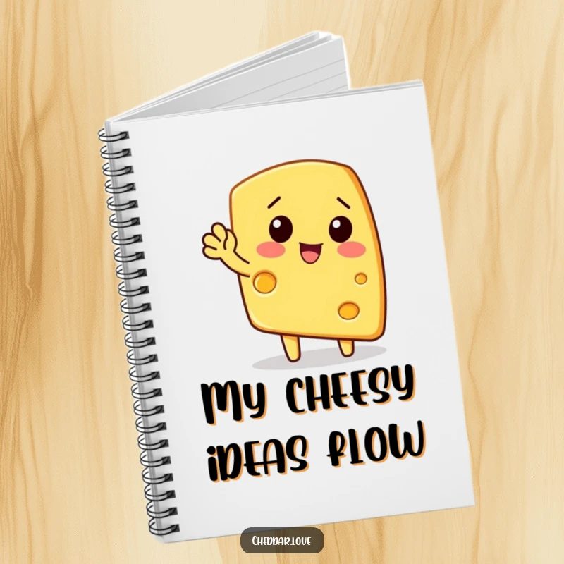 Funny notebook: A wedge of cheese waves enthusiastically, a charming companion for notes.