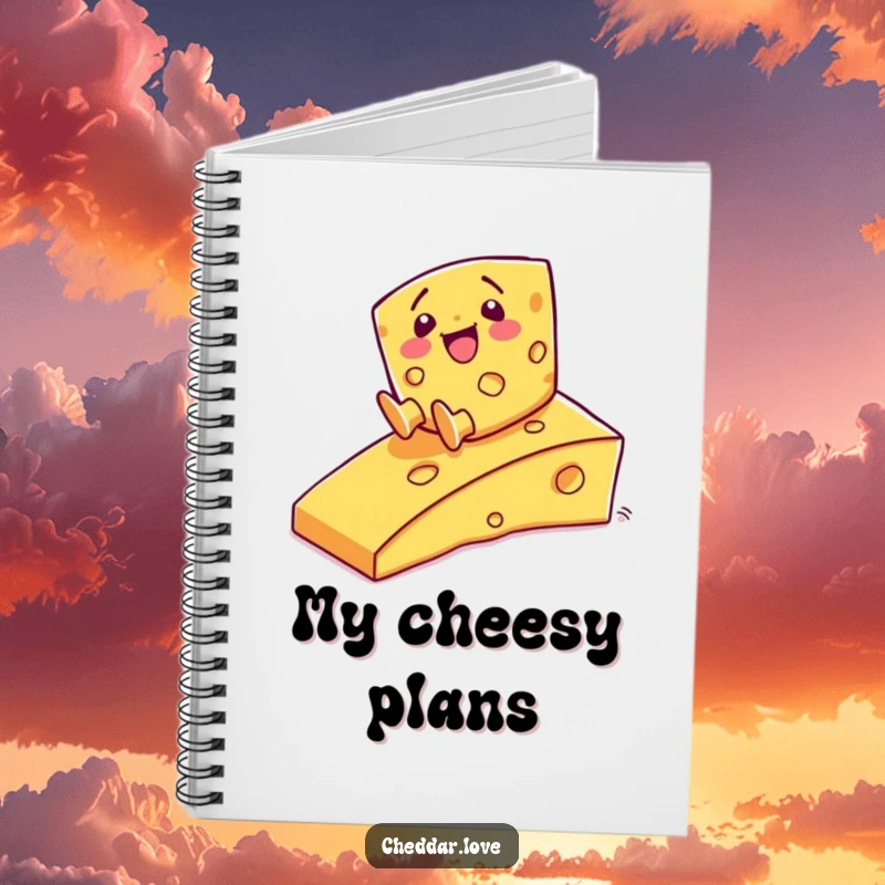 Funny Notebook: A smiling cheese character sliding down a ramp, perfect for taking notes with a cheesy twist.