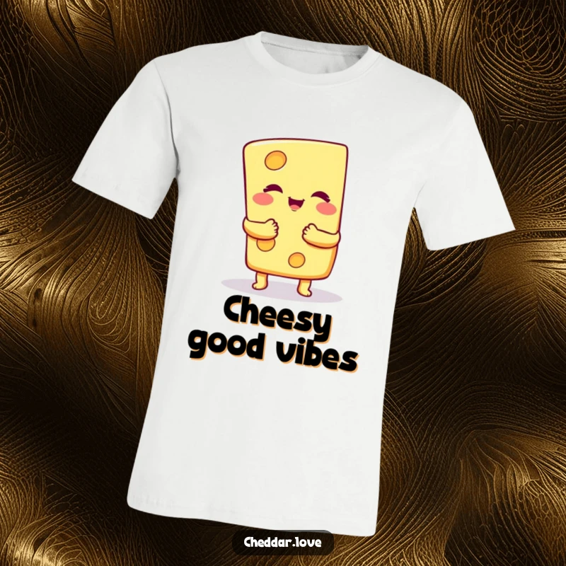 Funny T-Shirt: A joyful cheese slice gives a big, warm, comforting hug, radiating happiness and cheesy charm.
