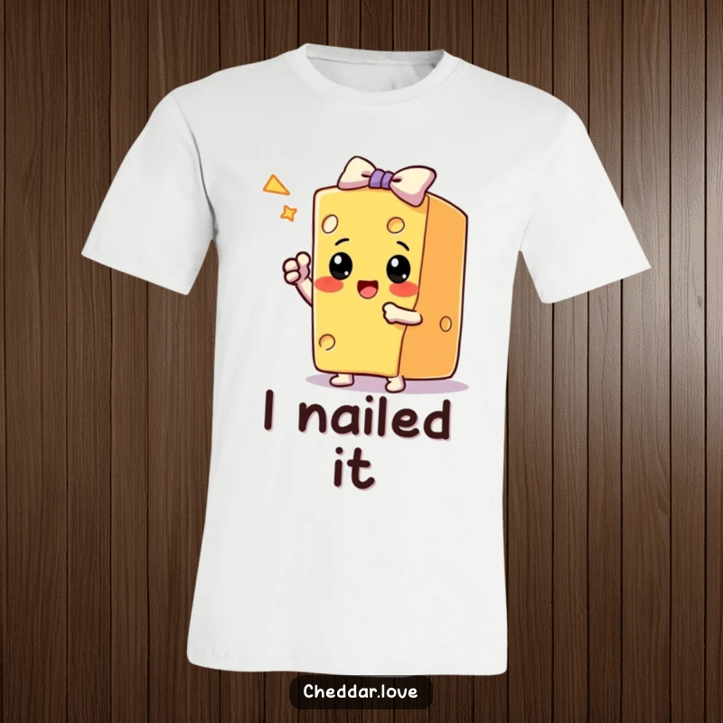 Funny T-Shirt: A block of cheese takes a triumphant bow after a trick, celebrating success with a proud stance.