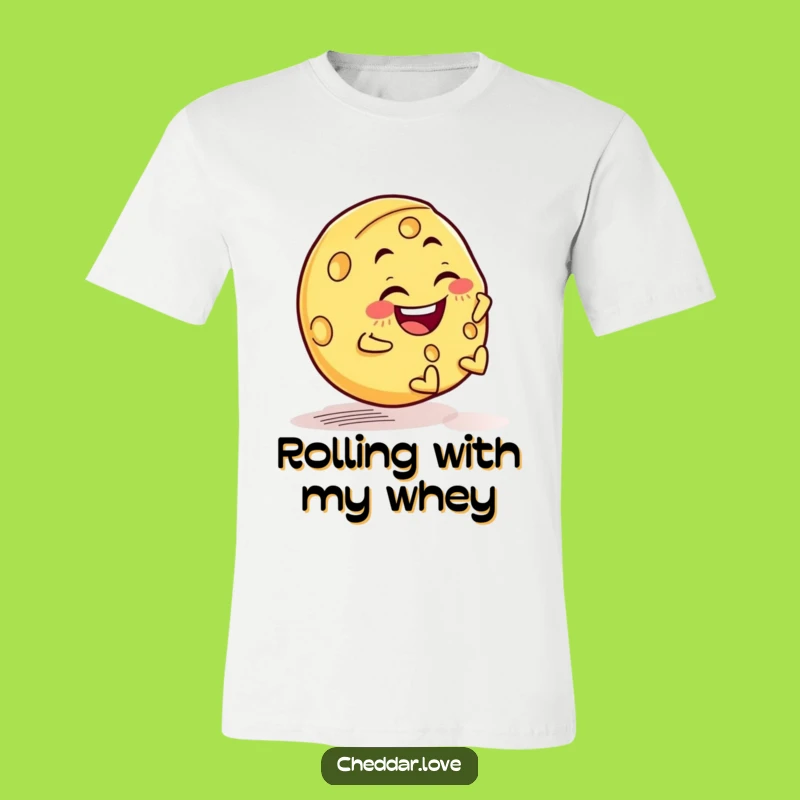 Funny Cheese Wheel Rolling T-Shirt - Mischievous Grin Adventure, Great Gift
