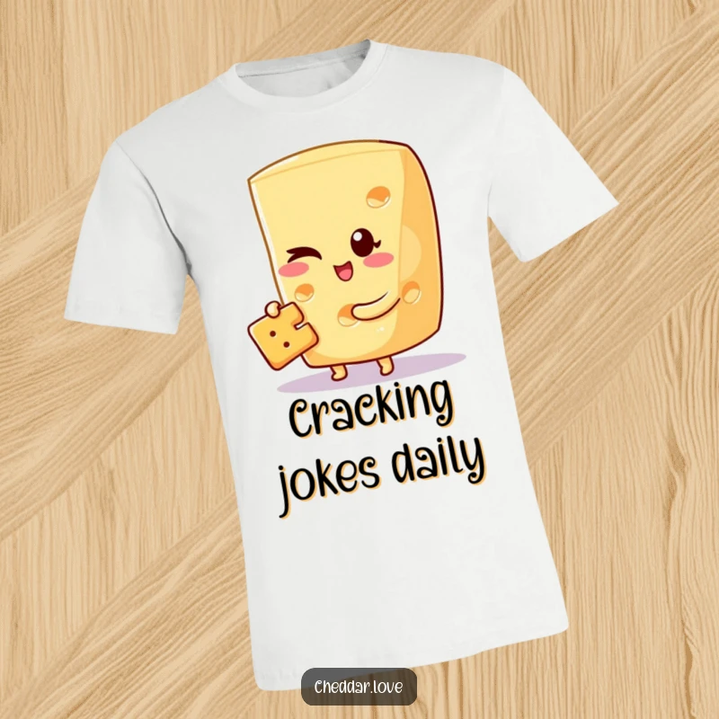 Funny T-shirt featuring a cheese wedge winking playfully while holding a tiny cracker, perfect for snack lovers.