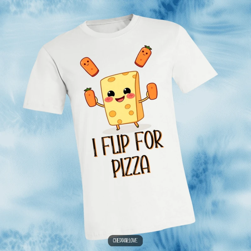 Funny T-Shirt: A cheerful cheese slice gleefully juggles tiny pepperoni slices, showcasing a love for pizza and fun.