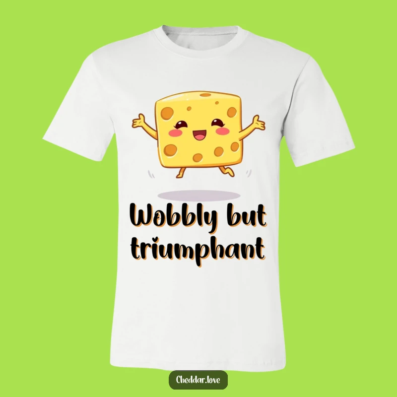 Funny Cheese Cube Jump T-Shirt - Wobbly Fun Action, Great Funny Gift
