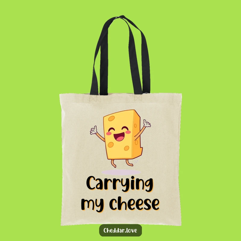 Funny Grinning Cheddar Cheese Dance Tote Bag, Eco-Friendly Humorous Gift