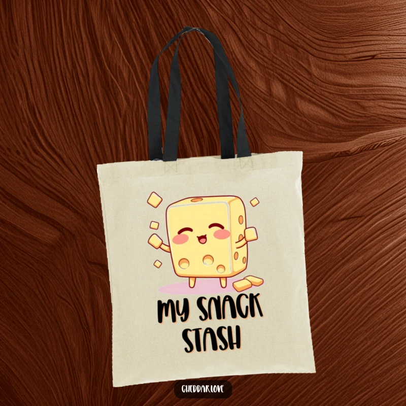 Funny Tote Bag: A cheerful cheese cube with a wink juggles small crackers, ready to help carry your items.
